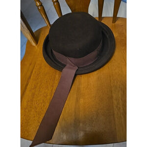 Vtg Caroline Brown Wool Felt Classic Retro Millinery Bowler Hat Womans Size 22